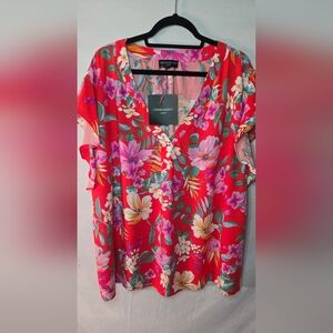 NWT Cynthia Rowley Woman 3X Tropical Floral Flutter Sleeve Top